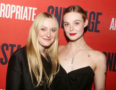 Dakota Fanning and Elle Fanning pose at the opening night after party for the Second Stage Theater play "Appropriate"