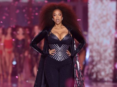 NEW YORK, NEW YORK - OCTOBER 15: Tyra Banks walks the runway for the Victoria's Secret Fashion Show 2024 on October 15, 2024 in New York City. 