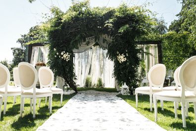 Empty outdoor wedding setting.