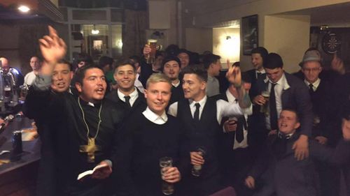 Fifty of Keiran Cable's mates dressed in funeral blacks to 'mourn' their mate. (Facebook)