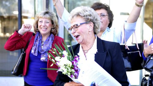 Roseanne Beckett leaves the High Court in Canberra, Wednesday, May 8, 2013. (AAP)