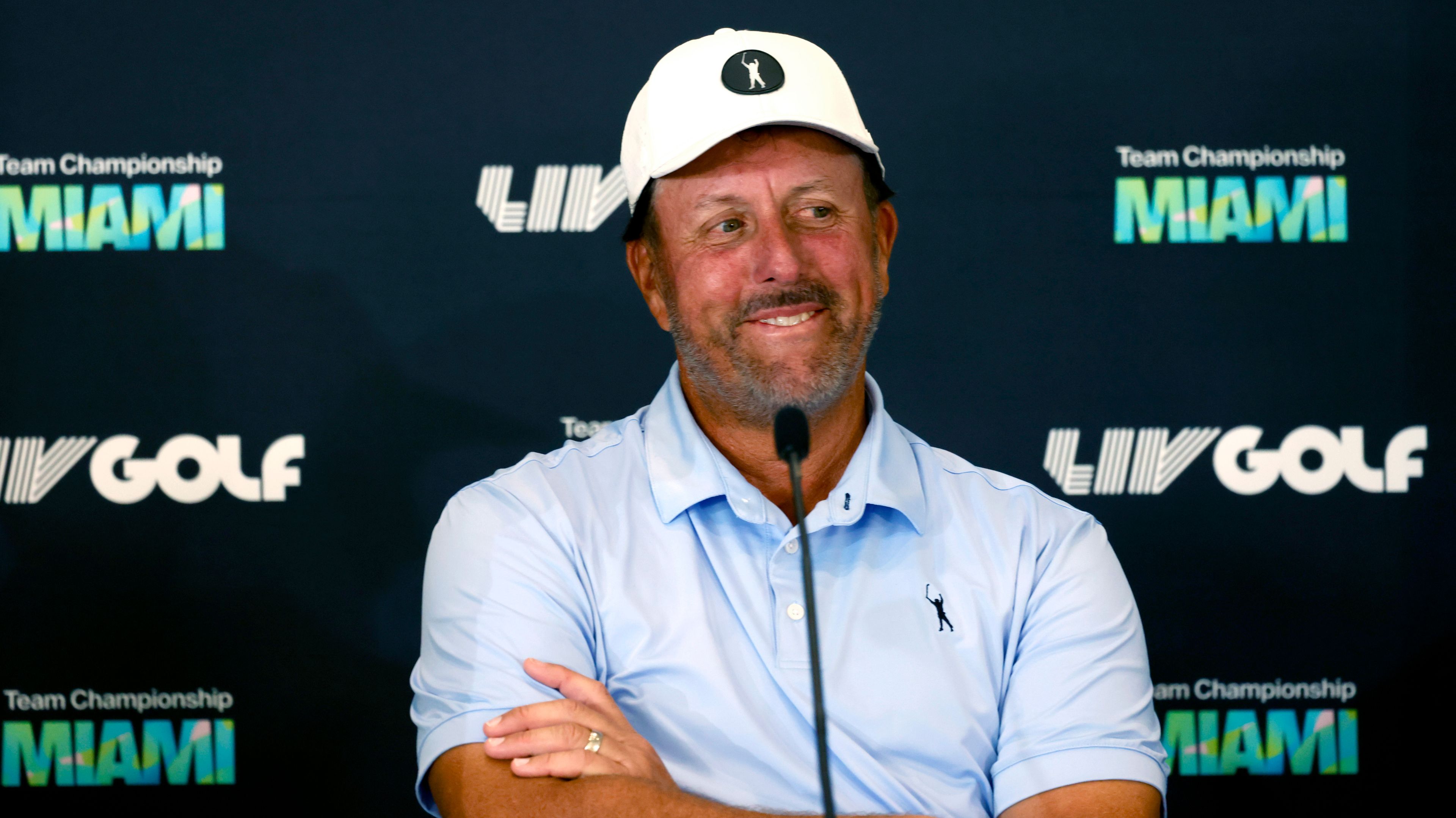 Phil Mickelson, Team Captain  of Hy Flyers GC, speaks to the media during the LIV Golf Team Championship Press Conference  prior to the LIV Golf Team Championship - Miami at Trump National Doral Miami on October 26, 2022 in Doral, Florida. (Photo by Chris Trotman/LIV Golf/via Getty Images)