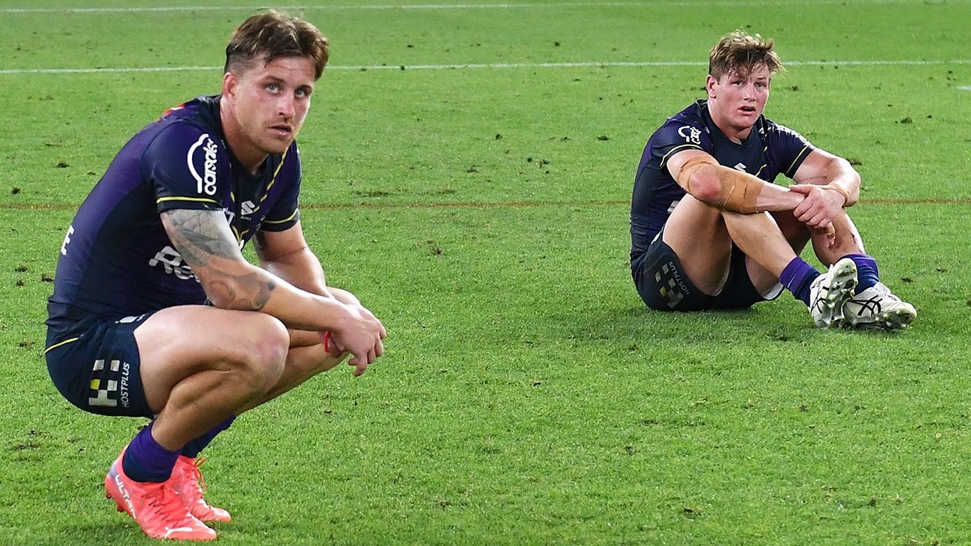 Cameron Munster and Harry Grant after Melbourne&#x27;s season ended against Penrith.