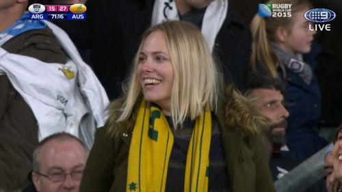 Alyson Martinovich celebrates the try which sealed Australia's semi-final win.