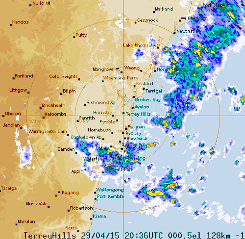 The rainfall over northern NSW as of 7.10AM (AEST) Thursday 30 April 2015. (Bureau of Meteorology)