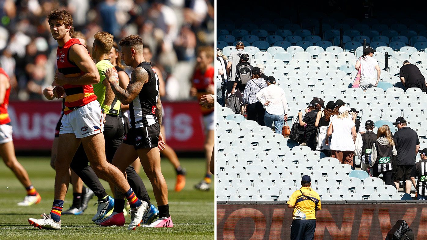 'Actually pretty scary': False MCG alarm wreaks havoc during Collingwood's win over Adelaide