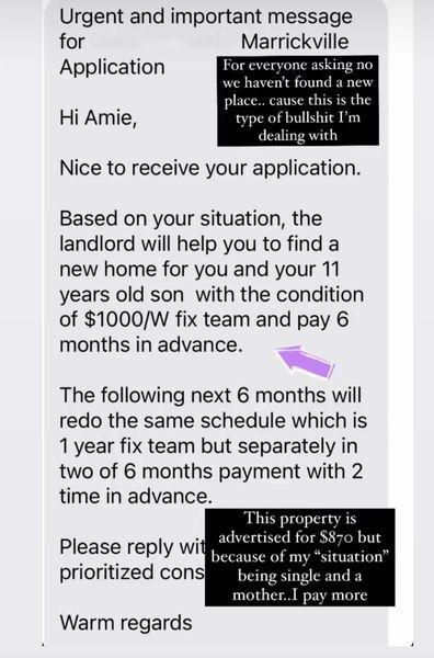 Social media screenshot property agent tenant lease price
