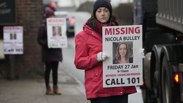 People line the streets with placards asking for information on missing Nicola Bulley in the village of St Michael&#x27;s on Wyre on February 10, 2023 in Preston, England.