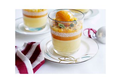 Passionfruit posset with mango and passionfruit sorbet