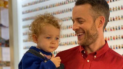 Hamish Blake and daughter Rudy on set of Lego Masters