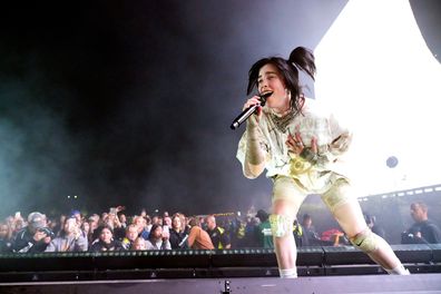 INDIO, CALIFORNIA - APRIL 16: Billie Eilish performs onstage at the Coachella Stage during the 2022 Coachella Valley Music And Arts Festival on April 16, 2022 in Indio, California. (Photo by Kevin Mazur/Getty Images for Coachella)