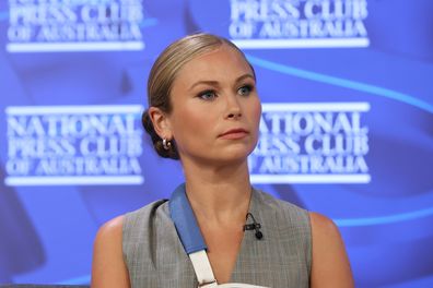 Grace Tame during her address to the National Press Club of Australia in Canberra on Wednesday 9 February 2022.