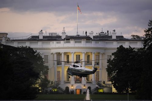 President Donald Trump arrives back at the White House aboard Marine One