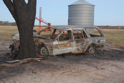 The burned out car which Susi Elizabeth Johnston was found in.
