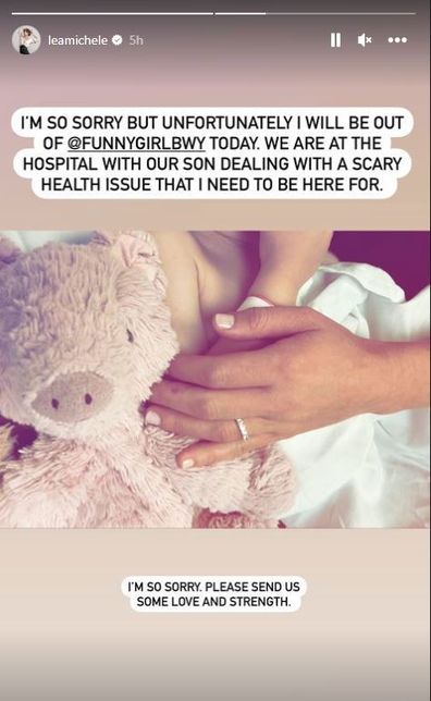 Lea Michelle posts Instagram story letting fans know her son Ever is in hospital. 