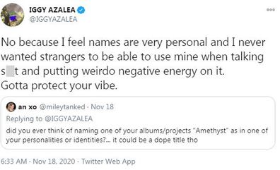 Iggy Azalea, real name, tweet, 