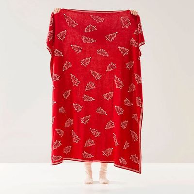 Festive Red and White Knitted Throw