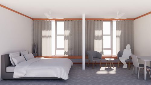 Griffith University emergency housing room render