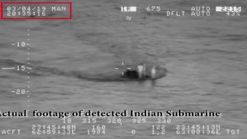 A handout video grab made from a video taken on March 4 and made available by the Pakistan Navy shows what the Pakistani military claim is an Indian submarine approaching its territorial waters.