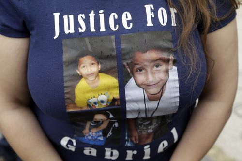 A campaigner for Gabriel at court as his mum was sentenced to life behind bars and her boyfriend handed the death penalty Picture: AP