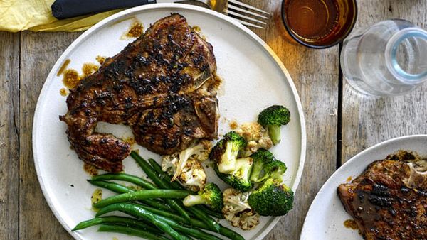 American-style barbecued T-bone steak