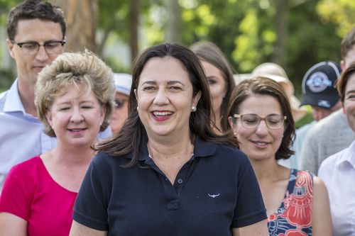 Queensland Premier Annastacia Palaszczuk with supporters at a barbecue at Rocks Riverside Park. (AAP)