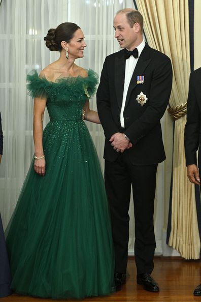 Catherine, Duchess of Cambridge and Prince William, Duke of Cambridge attend a dinner hosted by the Governor General of Jamaica at King's House on March 23, 2022 in Kingston, Jamaica. (Photo by Samir Hussein - Pool/WireImage)