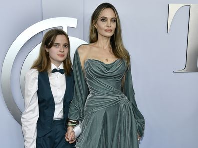 Vivienne Jolie-Pitt and Angelina Jolie attend the 77th Annual Tony Awards at David H. Koch Theater at Lincoln Center on June 16, 2024