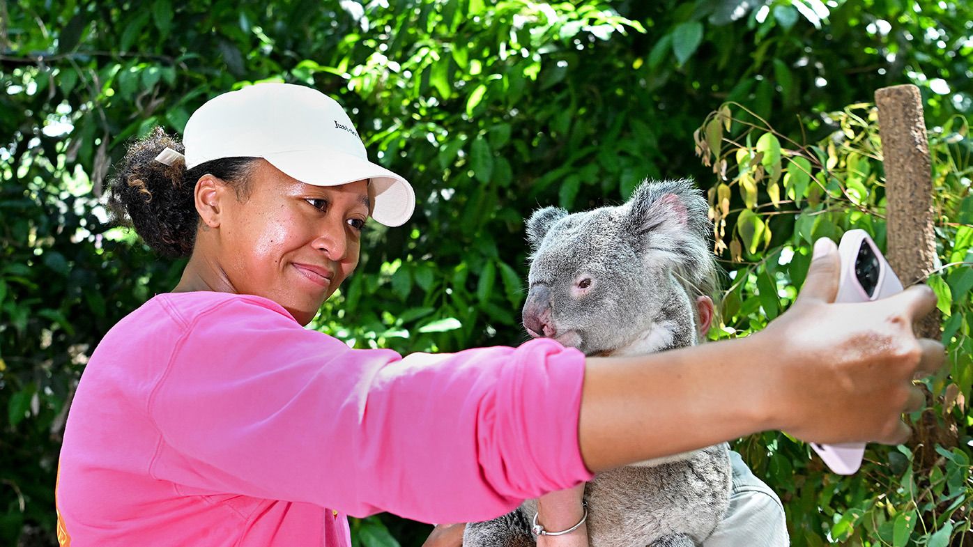 Naomi Osaka takes a selfie with a koala at Lone Pine Sanctuary ahead of the 2024 Brisbane International at Queensland Tennis Centre on December 29, 2023 in Brisbane, Australia. (Photo by Bradley Kanaris/Getty Images)