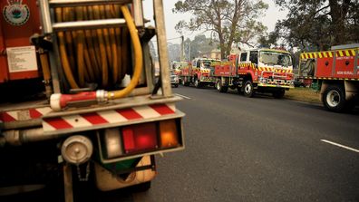 Fire crews outside the Eurobodalla Operations Fire Control Centre.