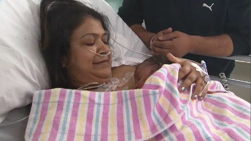 At 8.16am this morning, Reema Kapoor landed her dream job with the birth of her daughter on Mother's Day. Picture: 9NEWS.