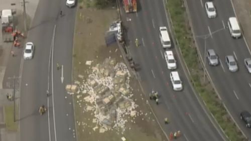 It's unknown what caused the truck to rollover. (9NEWS)