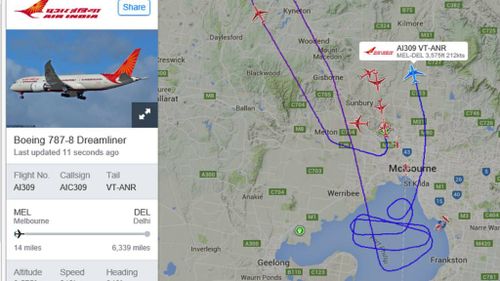 The FlightRadar website showed the Air India flight path. (Supplied)