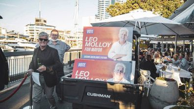 Bar owner Leo Molloy arriving at Headquarters during the Auckland mayoral election campaign in 2022.