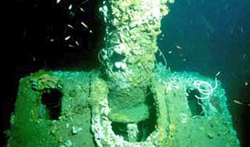 A gun turret of one of the sunken Dutch vessels.