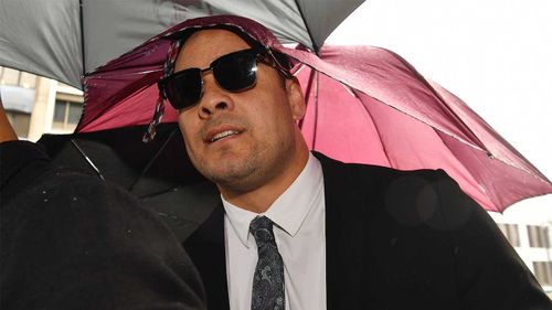 Jarryd Hayne goes into Newcastle Local Court for his sentencing hearing.