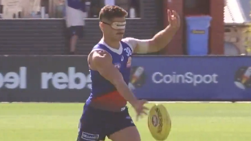 Bulldogs players were blindfolded at training.