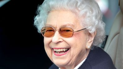 Queen Elizabeth II arrives at The Royal Windsor Horse Show at Home Park on May 13, 2022 in Windsor, England. 