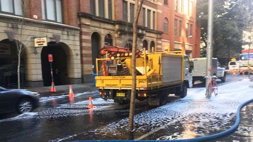 Sydney CBD flooding incident with George and Kent Streets affected. (Triple M Sydney/Twitter)