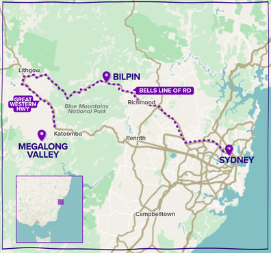 Blue Mountains road trip itinerary map