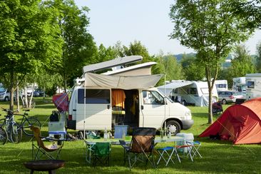 rented caravan motorhome on campsite holiday