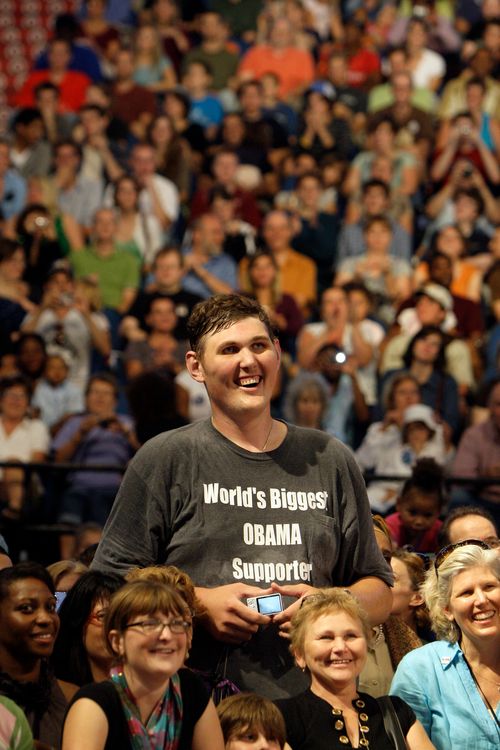 Igor Vovkovinskiy smiles at a political rally where he met former US President Barack Obama.