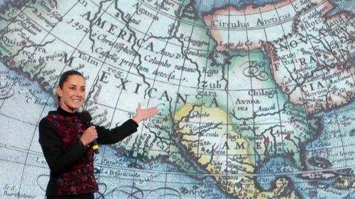 Mexico's President Claudia Sheinbaum showed a map labelling much of the United States as America Mexicana.