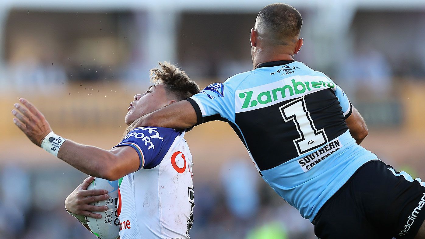 Sharks fullback Will Kennedy sent off for 'coathanger' tackle on Reece Walsh