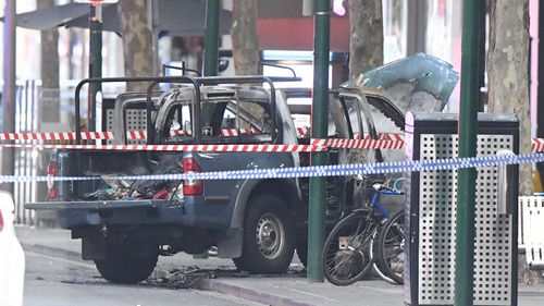 The terror suspect's vehicle had gas bottles inside when it was set alight.