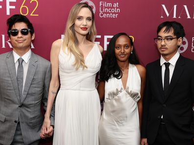 Pax Thien Jolie-Pitt, Angelina Jolie, Zahara Marley Jolie and Maddox Chivan Jolie-Pitt attend the "Maria" screening