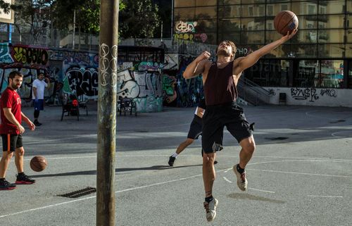 People play basketball outdoors on May 02, 2020 in Barcelona, Spain.