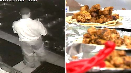 The man was caught on CCTV preparing a meal inside a Mexican restaurant. (ABC7NY)