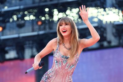 Taylor Swift performs on stage at Melbourne Cricket Ground on February 16, 2024 in Melbourne, Australia.  
