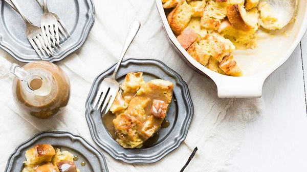 Bread and butter pudding with vanilla bean rum sauce recipe by Heilala Vanilla